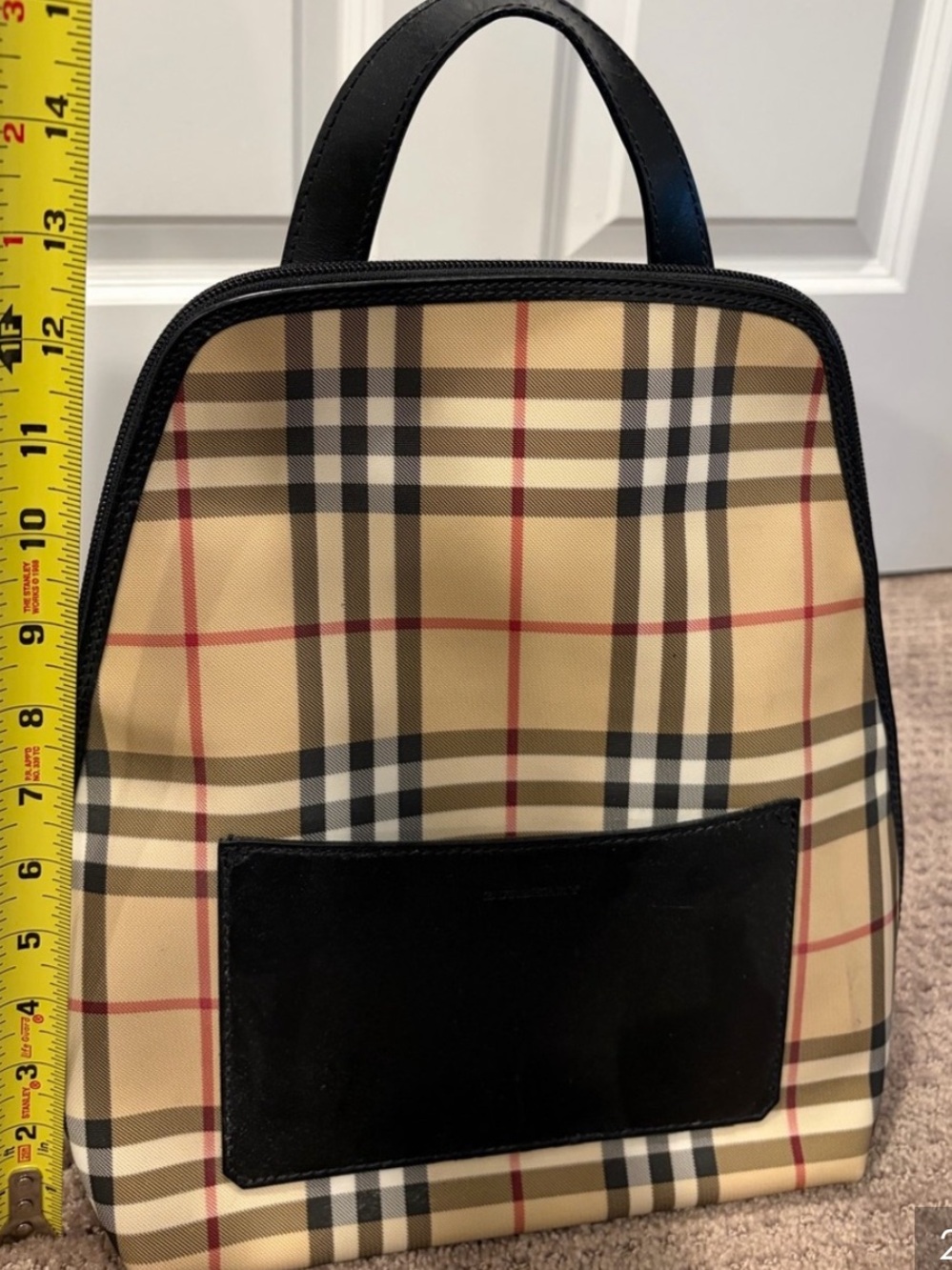 Burberry Black Leather & Classic Check Top-Handle Backpack